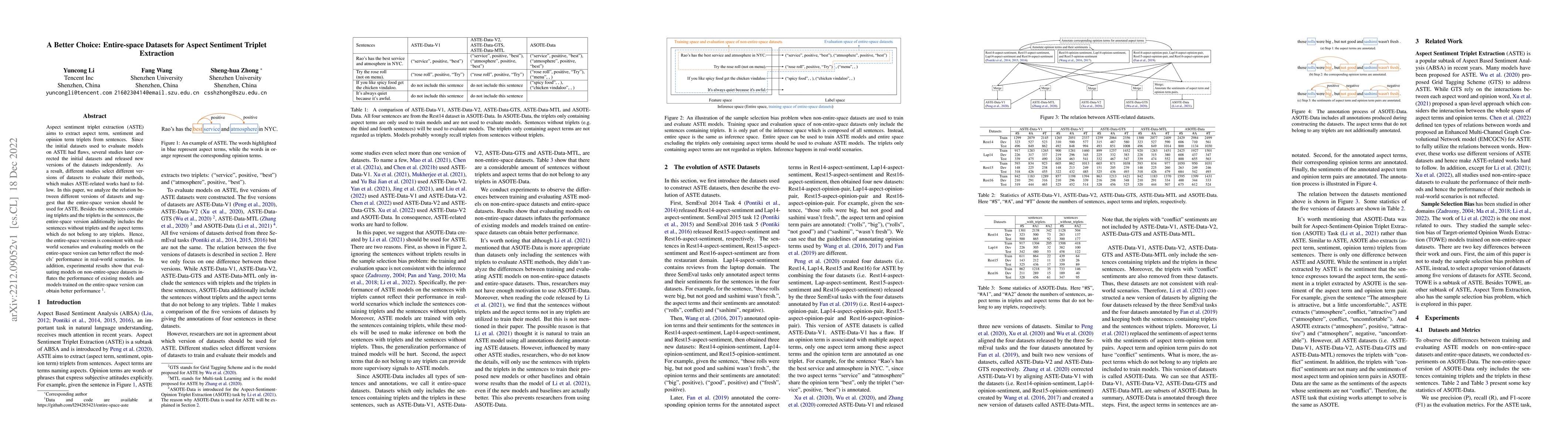 Thumbnail for A Better Choice: Entire-space Datasets for Aspect Sentiment Triplet
  Extraction