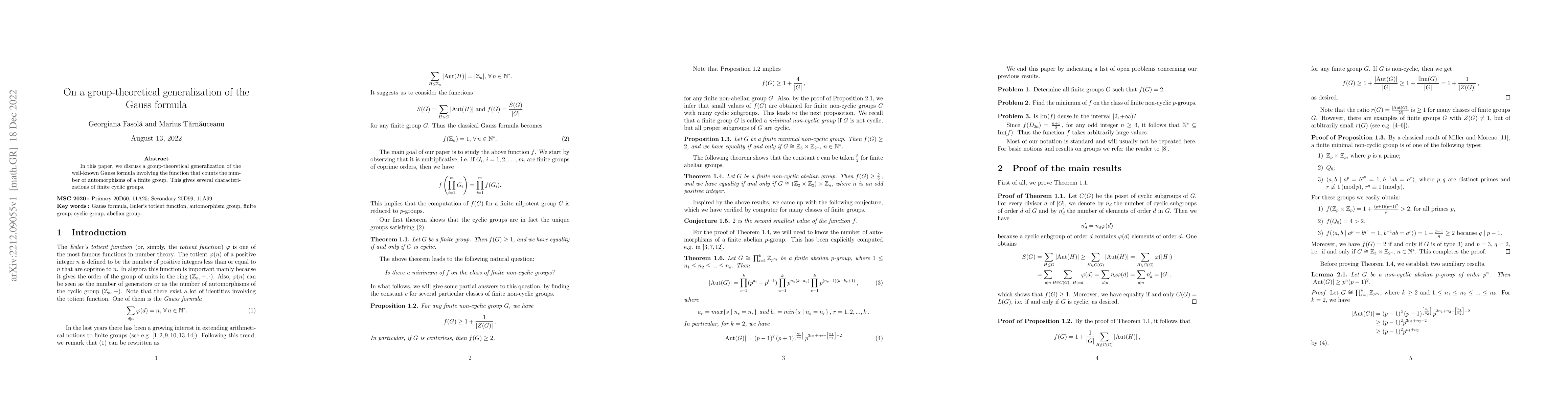 Thumbnail for On a group-theoretical generalization of the Gauss formula