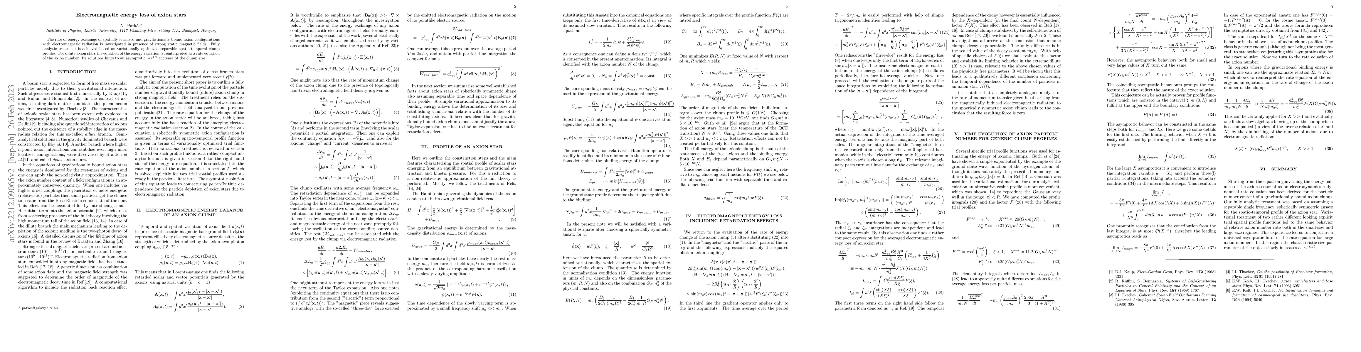 Thumbnail for Electromagnetic energy loss of axion stars