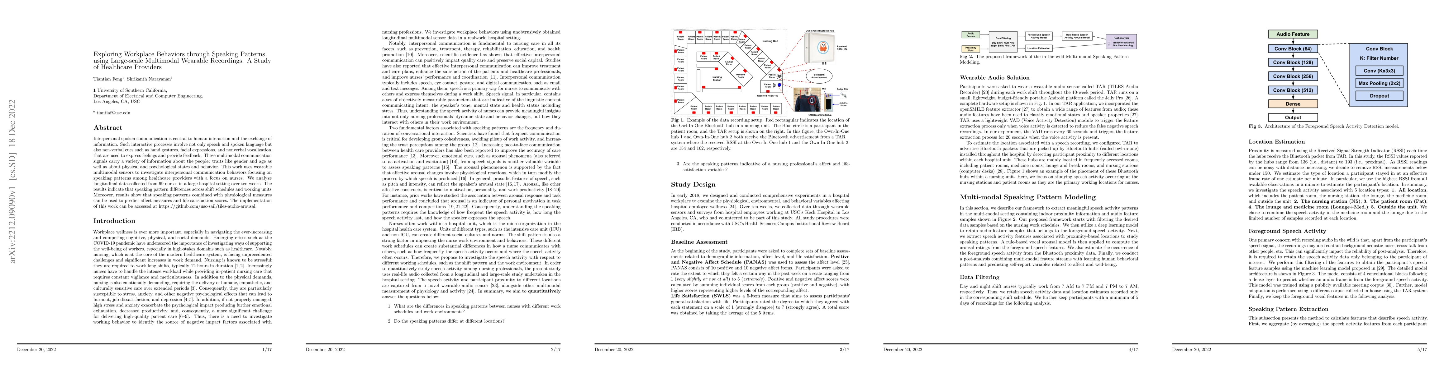 Thumbnail for Exploring Workplace Behaviors through Speaking Patterns using
  Large-scale Multimodal Wearable Recordings: A Study of Healthcare Providers