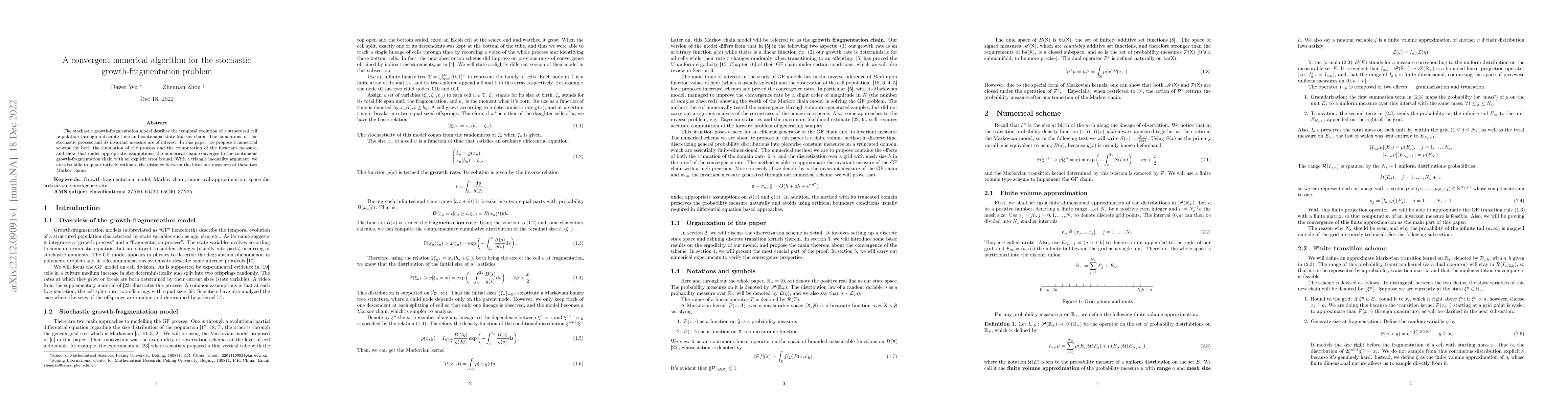 Thumbnail for A convergent numerical algorithm for the stochastic growth-fragmentation
  problem