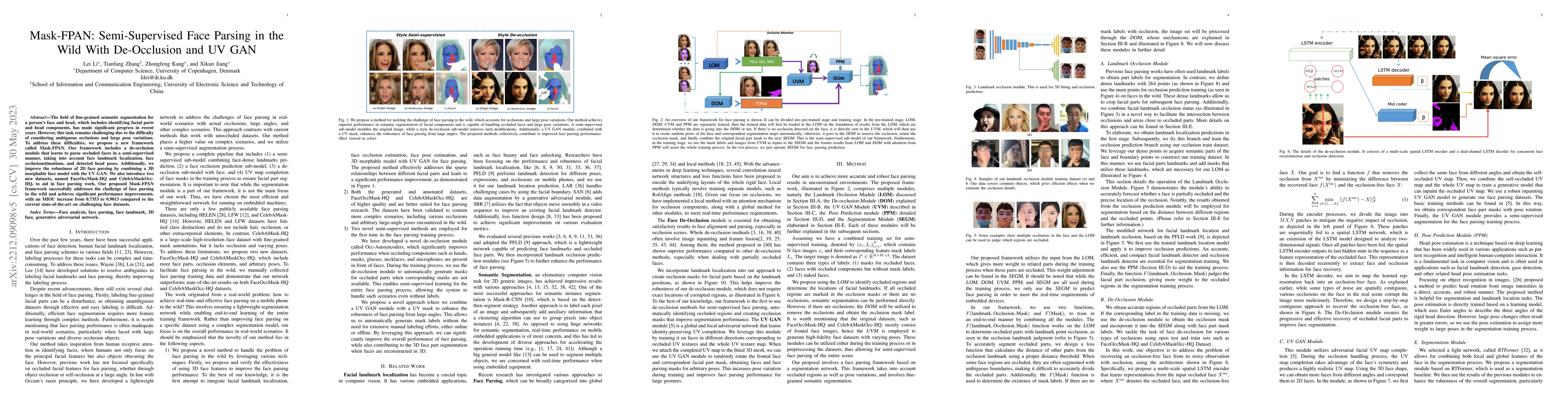 Thumbnail for Mask-FPAN: Semi-Supervised Face Parsing in the Wild With De-Occlusion
  and UV GAN