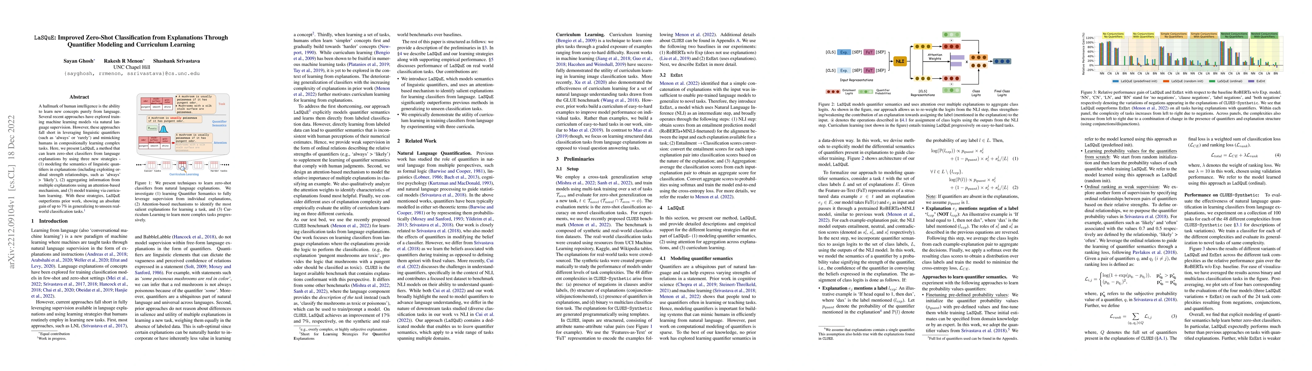 Thumbnail for LaSQuE: Improved Zero-Shot Classification from Explanations Through
  Quantifier Modeling and Curriculum Learning