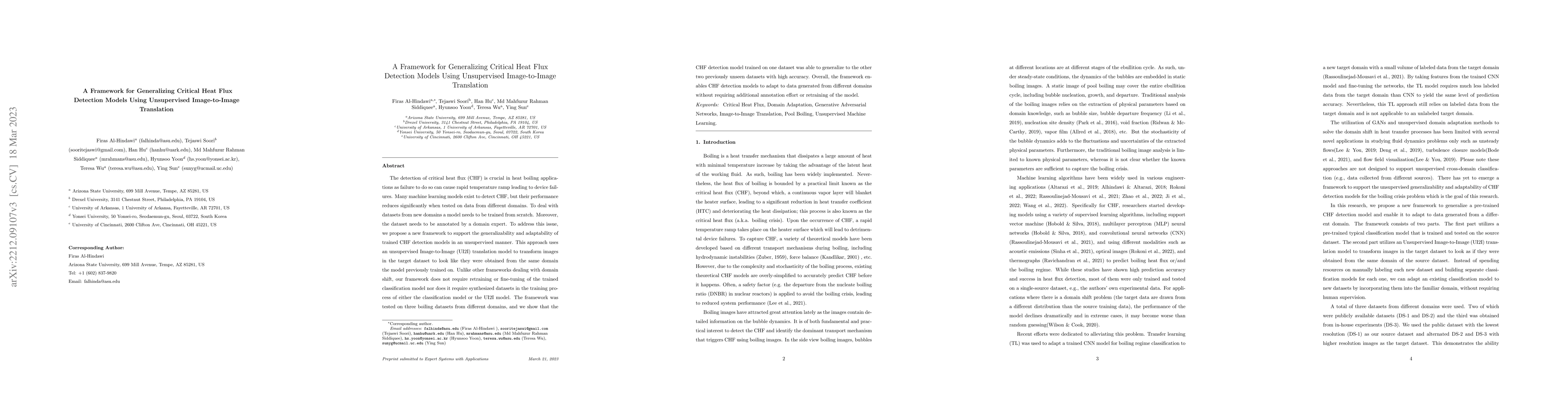 Thumbnail for A Framework for Generalizing Critical Heat Flux Detection Models Using
  Unsupervised Image-to-Image Translation