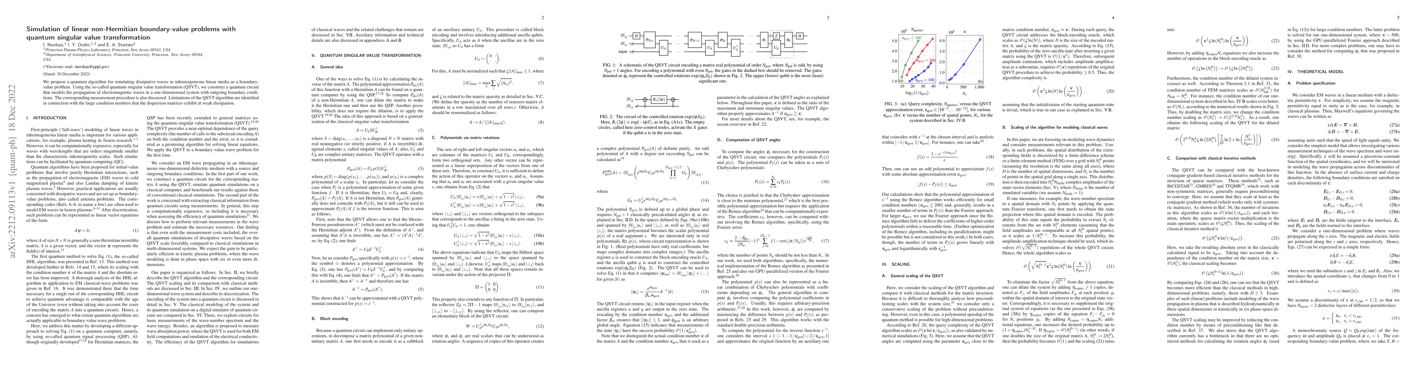 Thumbnail for Simulation of linear non-Hermitian boundary-value problems with quantum
  singular value transformation
