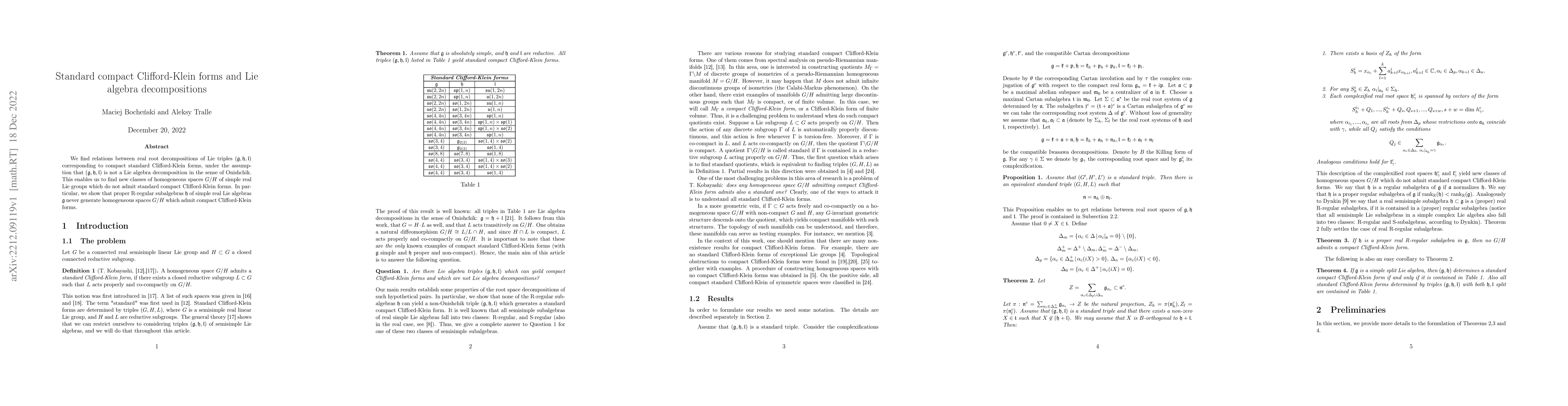 Thumbnail for Standard compact Clifford-Klein forms and Lie algebra decompositions