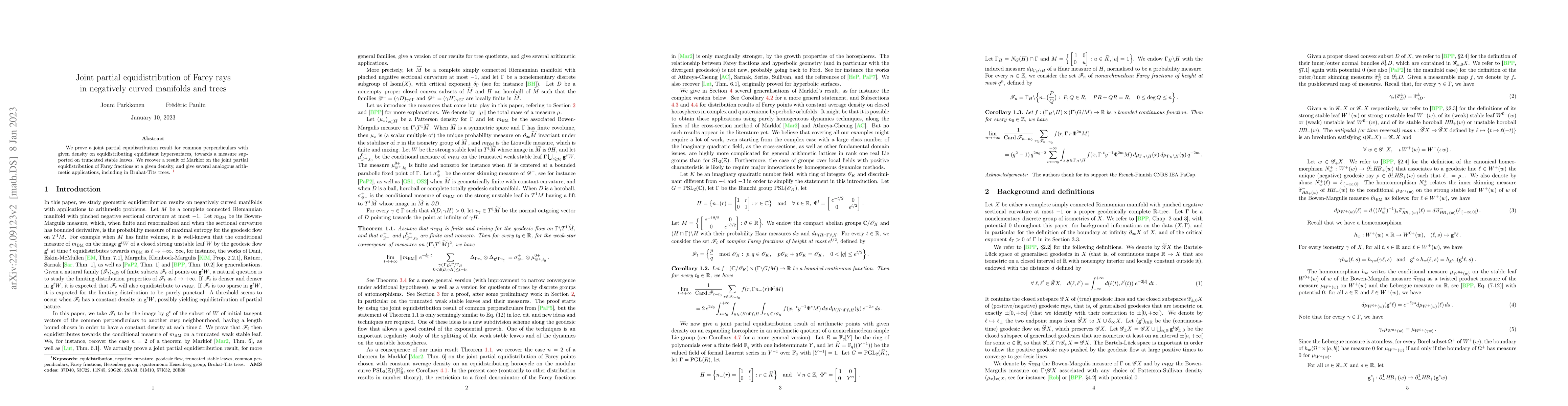 Thumbnail for Joint partial equidistribution of Farey rays in negatively curved
  manifolds and trees