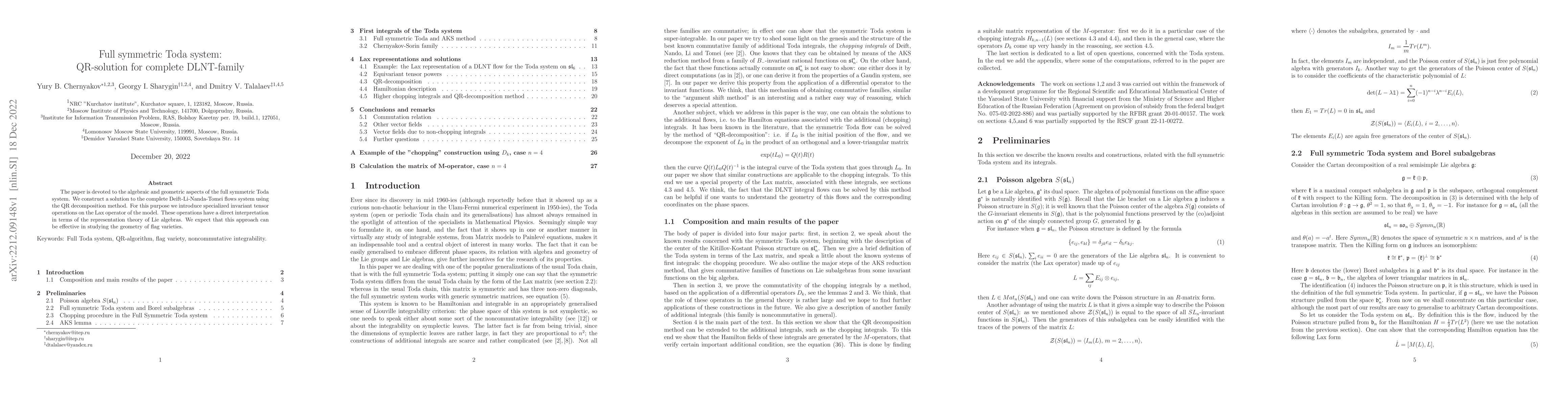 Thumbnail for Full symmetric Toda system: QR-solution for complete DLNT-family