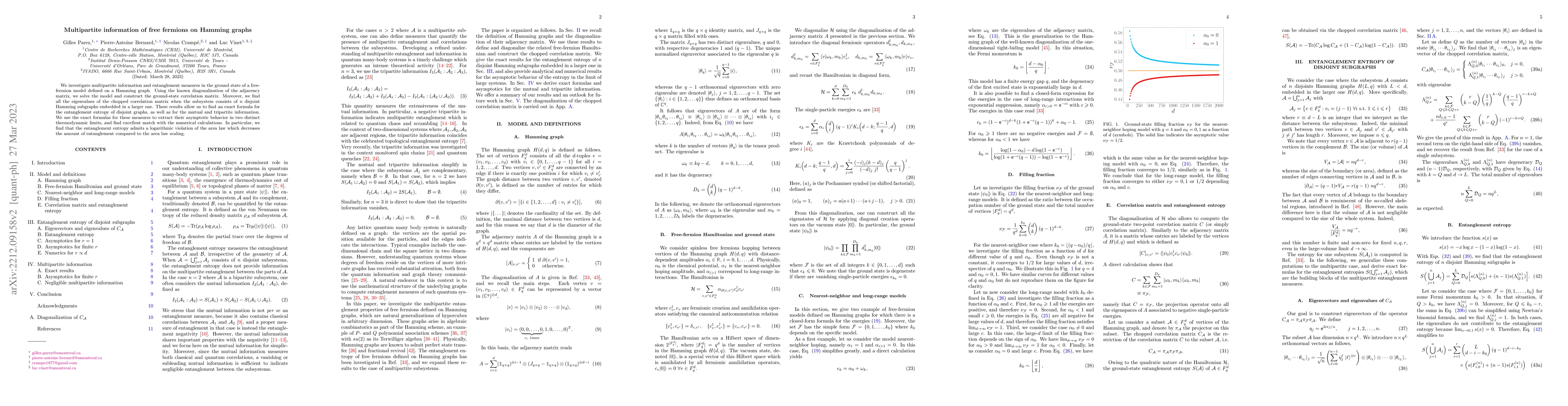 Thumbnail for Multipartite information of free fermions on Hamming graphs