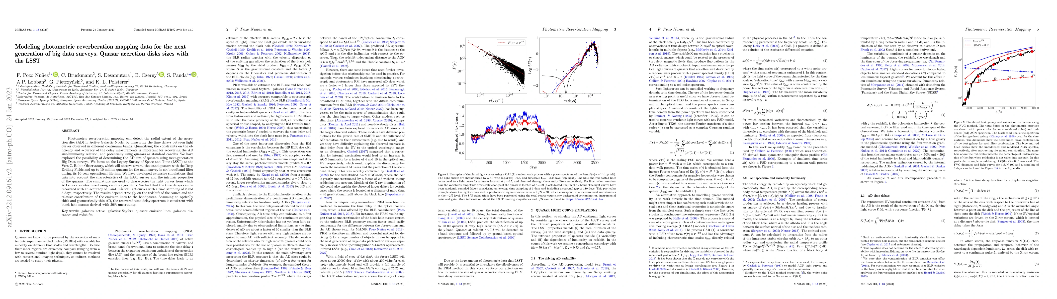Thumbnail for Modeling photometric reverberation mapping data for the next generation
  of big data surveys. Quasar accretion disks sizes with the LSST