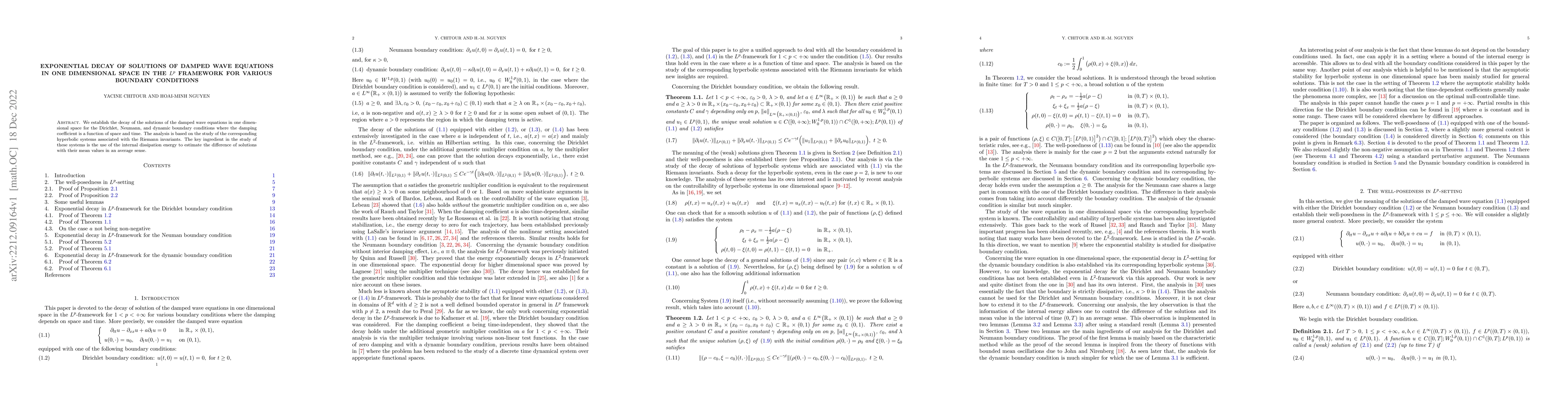 Thumbnail for Exponential decay of solutions of damped wave equations in one
  dimensional space in the $L^p$ framework for various boundary conditions