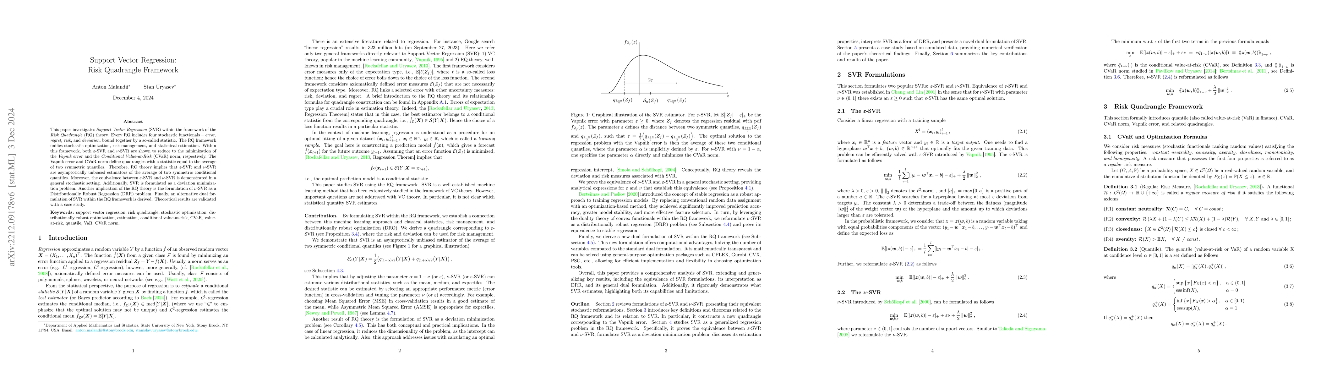 Thumbnail for Support Vector Regression: Risk Quadrangle Framework