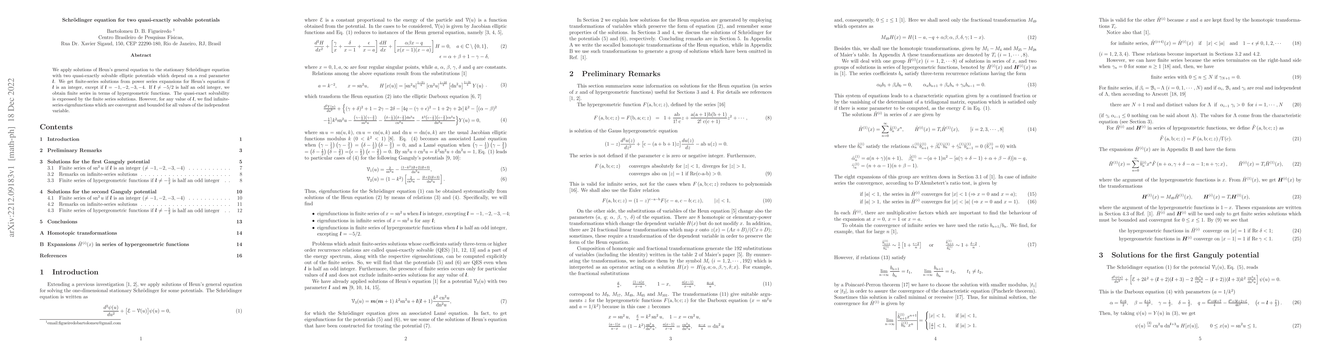 Thumbnail for Schr\"odinger equation for two quasi-exactly solvable potentials