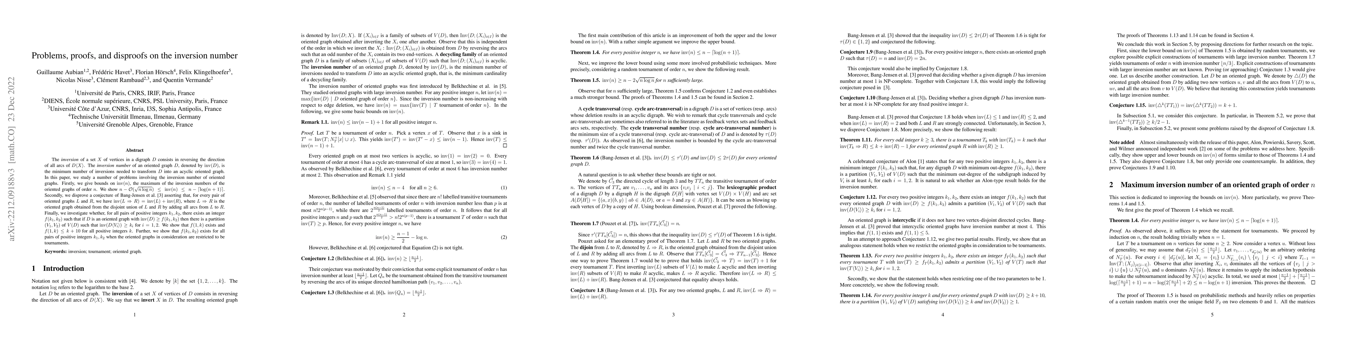 Thumbnail for Problems, proofs, and disproofs on the inversion number