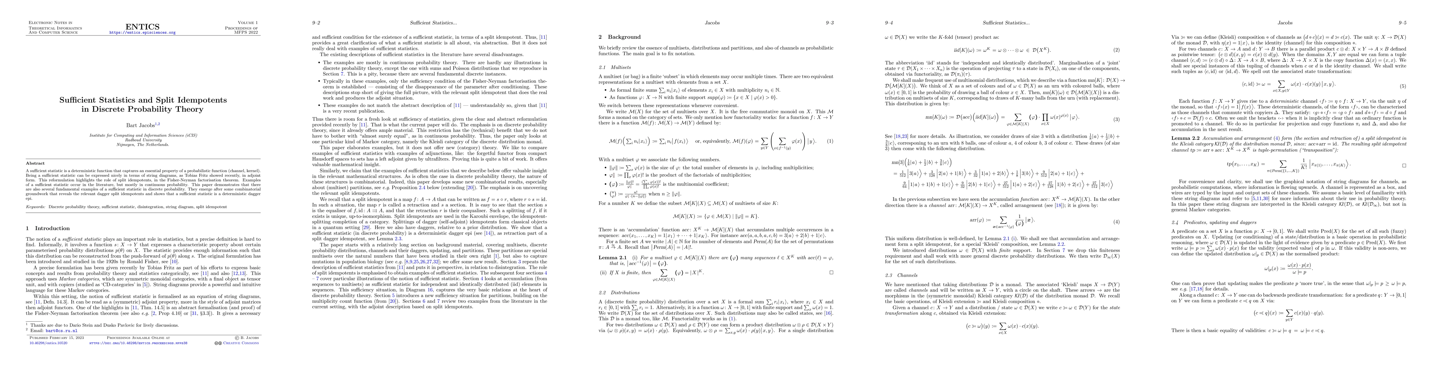 Thumbnail for Sufficient Statistics and Split Idempotents in Discrete Probability
  Theory