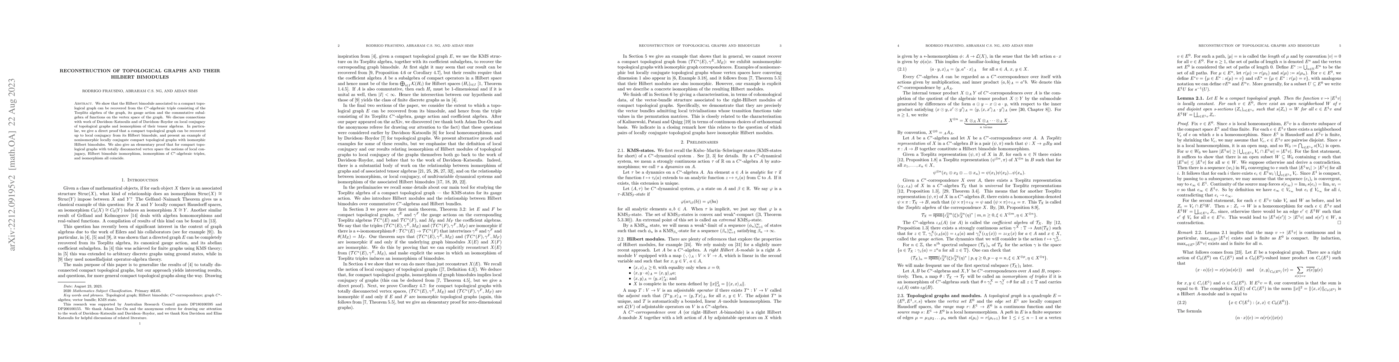 Thumbnail for Reconstruction of topological graphs and their Hilbert bimodules