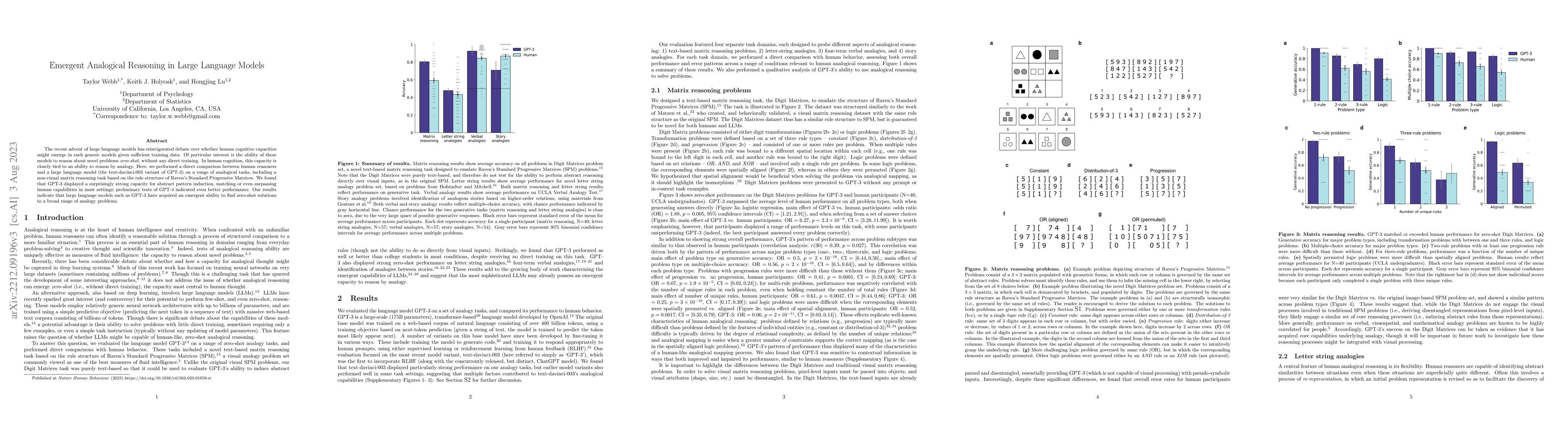 Thumbnail for Emergent Analogical Reasoning in Large Language Models