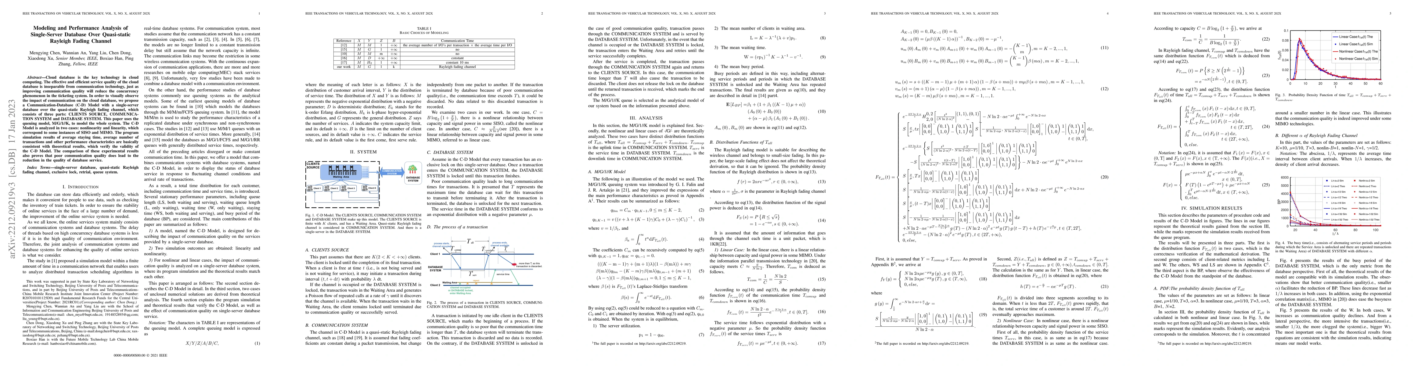Thumbnail for Modeling and Performance Analysis of Single-Server Database Over
  Quasi-static Rayleigh Fading Channel