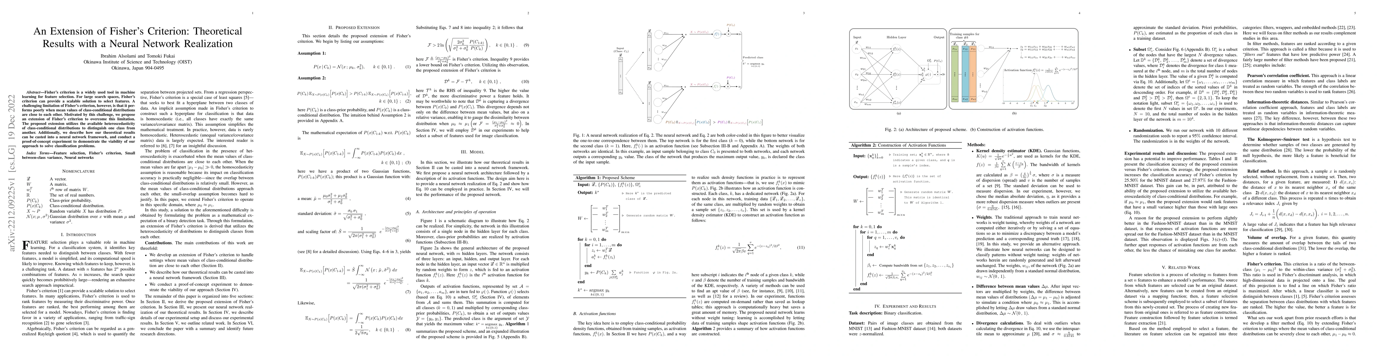 Thumbnail for An Extension of Fisher's Criterion: Theoretical Results with a Neural
  Network Realization