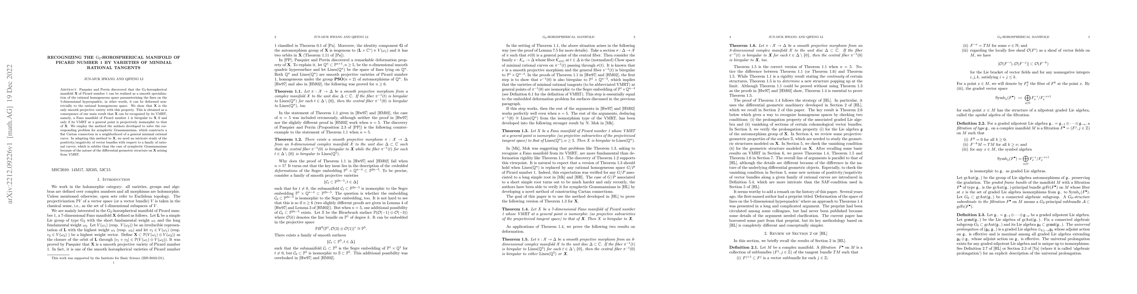 Thumbnail for Recognizing the ${\rm G}_2$-horospherical manifold of Picard number 1 by
  varieties of minimal rational tangents
