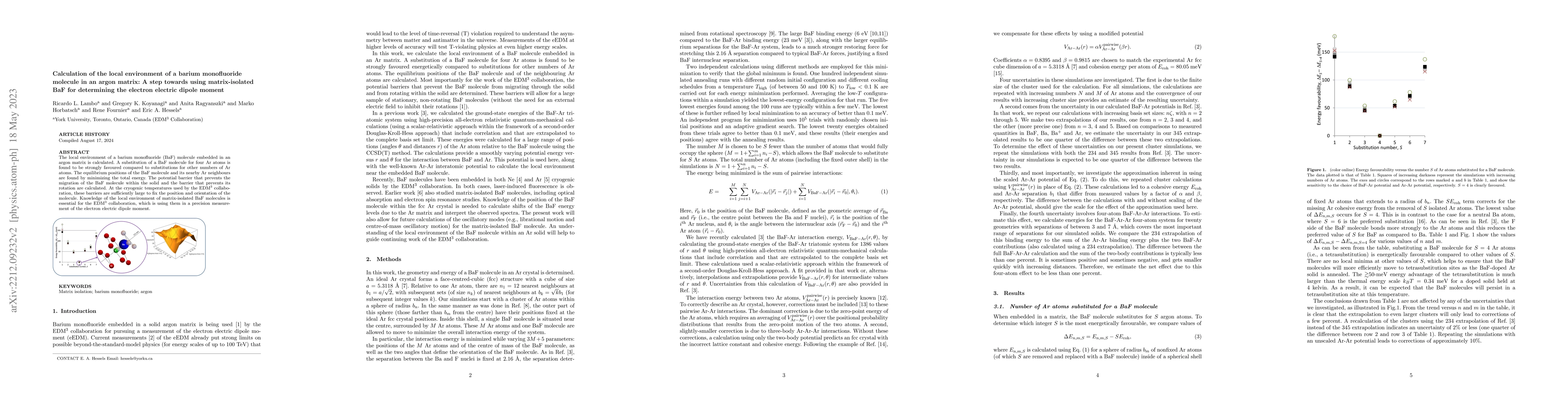 Thumbnail for Calculation of the local environment of a barium monofluoride molecule
  in an argon matrix: A step towards using matrix-isolated BaF for determining
  the electron electric dipole moment