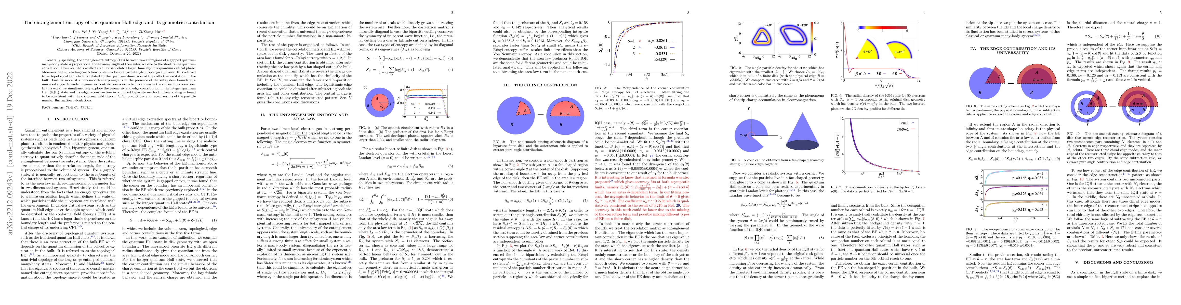 Thumbnail for The entanglement entropy of the quantum Hall edge and its geometric
  contribution
