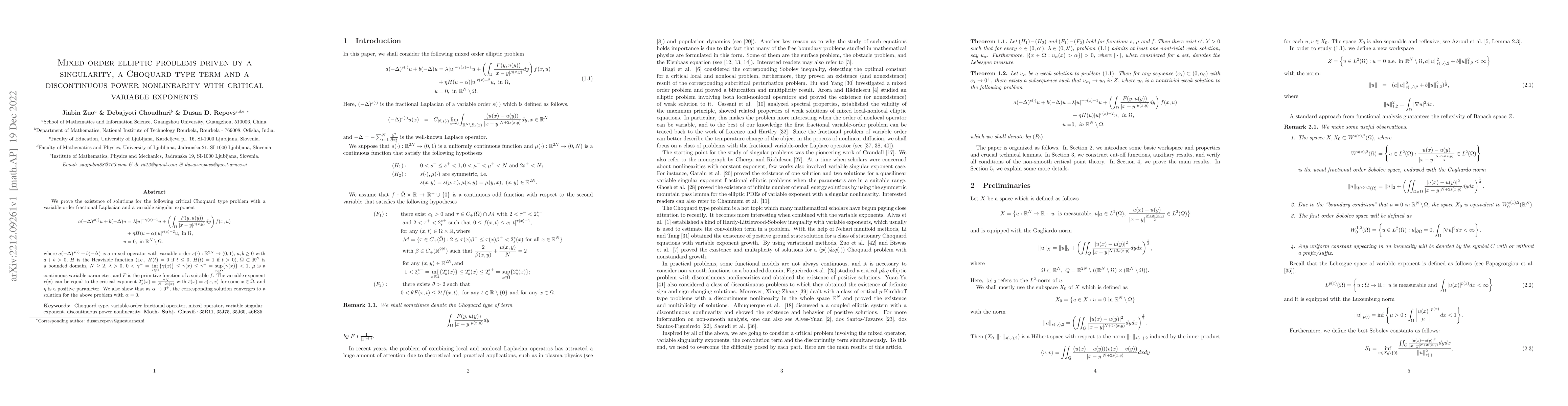 Thumbnail for Mixed order elliptic problems driven by a singularity, a Choquard type
  term and a discontinuous power nonlinearity with critical variable exponents