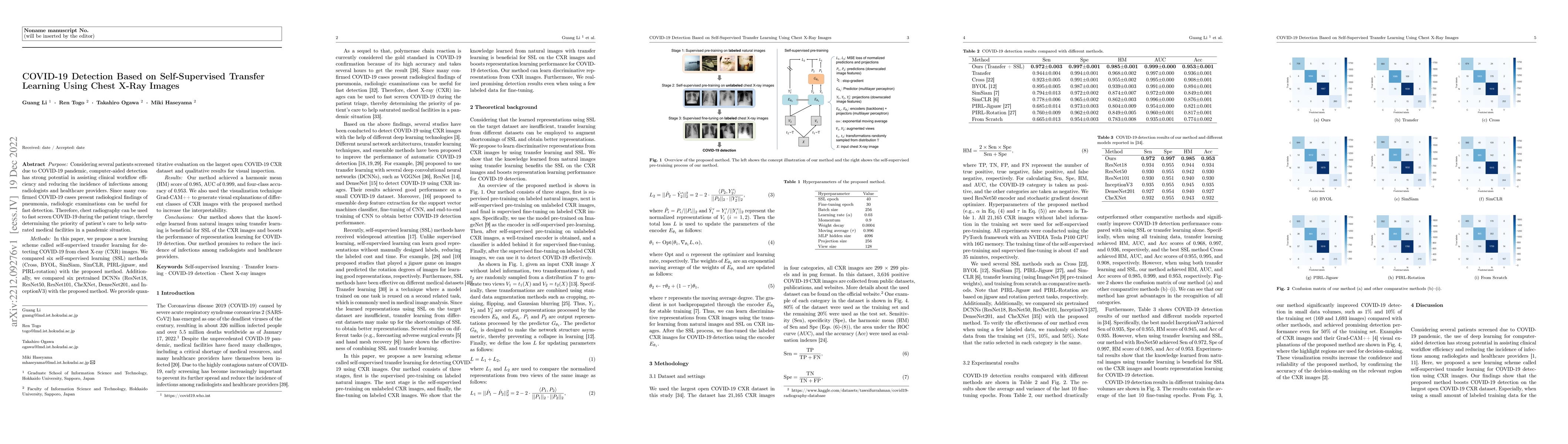Thumbnail for COVID-19 Detection Based on Self-Supervised Transfer Learning Using
  Chest X-Ray Images