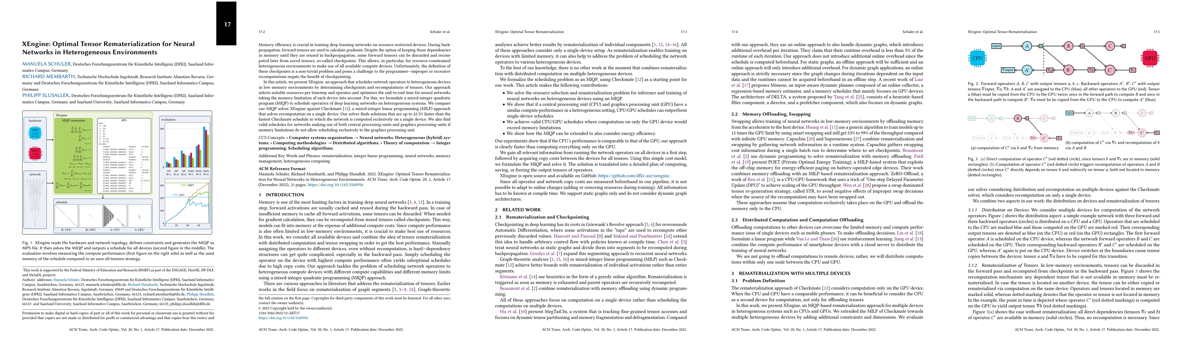 Thumbnail for XEngine: Optimal Tensor Rematerialization for Neural Networks in
  Heterogeneous Environments