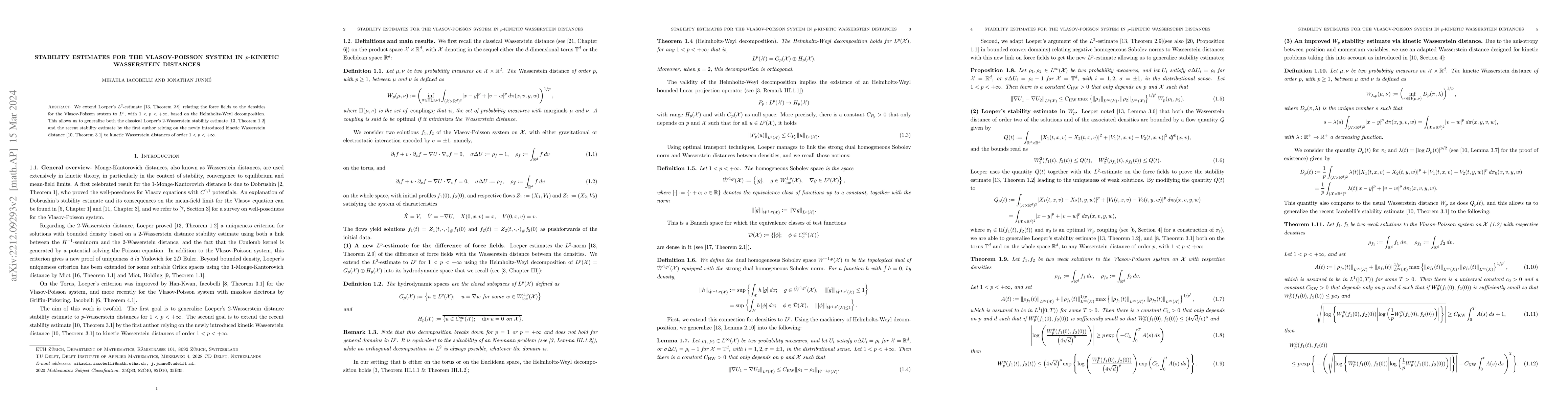 Thumbnail for Stability estimates for the Vlasov-Poisson system in $p$-kinetic
  Wasserstein distances