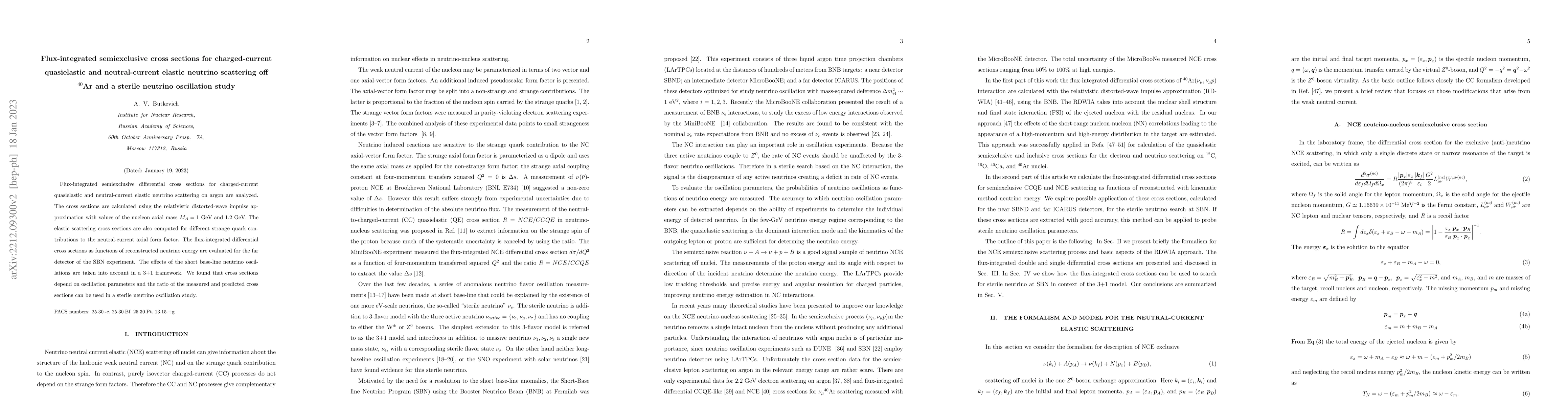 Thumbnail for Flux-integrated semiexclusive cross sections for charged-current
  quasielastic and neutral-current elastic neutrino scattering off ${}^{40}$Ar
  and a sterile neutrino oscillation study