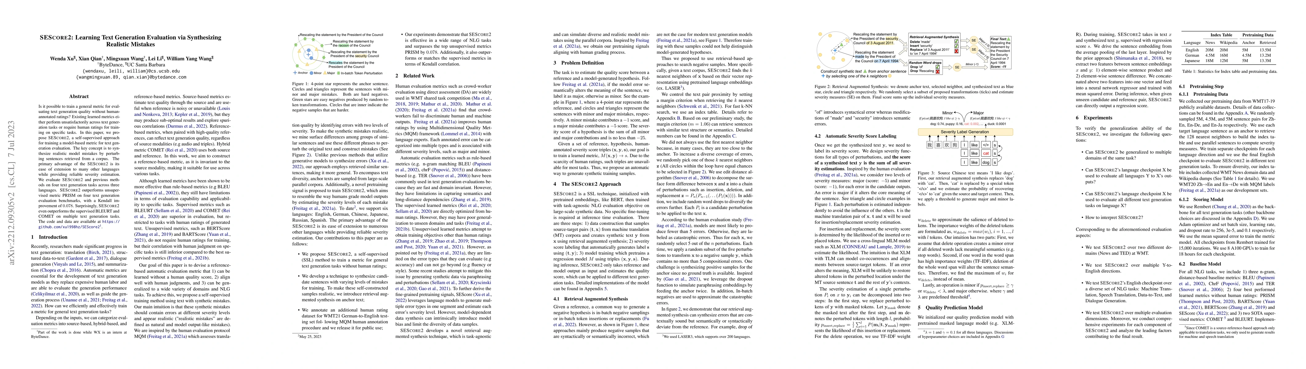 Thumbnail for SESCORE2: Learning Text Generation Evaluation via Synthesizing Realistic
  Mistakes