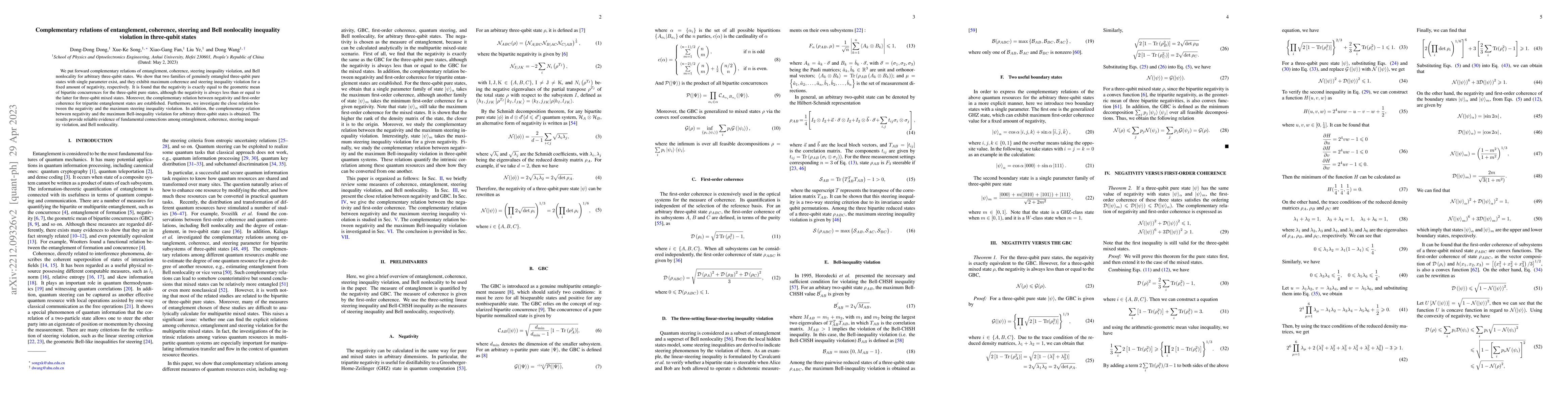 Thumbnail for Complementary relations of entanglement, coherence, steering and Bell
  nonlocality inequality violation in three-qubit states
