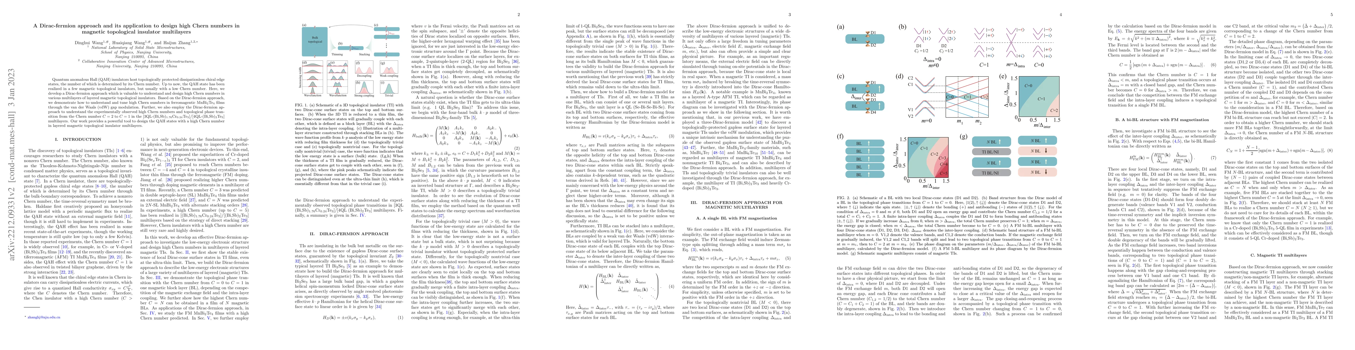Thumbnail for A Dirac-fermion approach and its application to design high Chern
  numbers in magnetic topological insulator multilayers