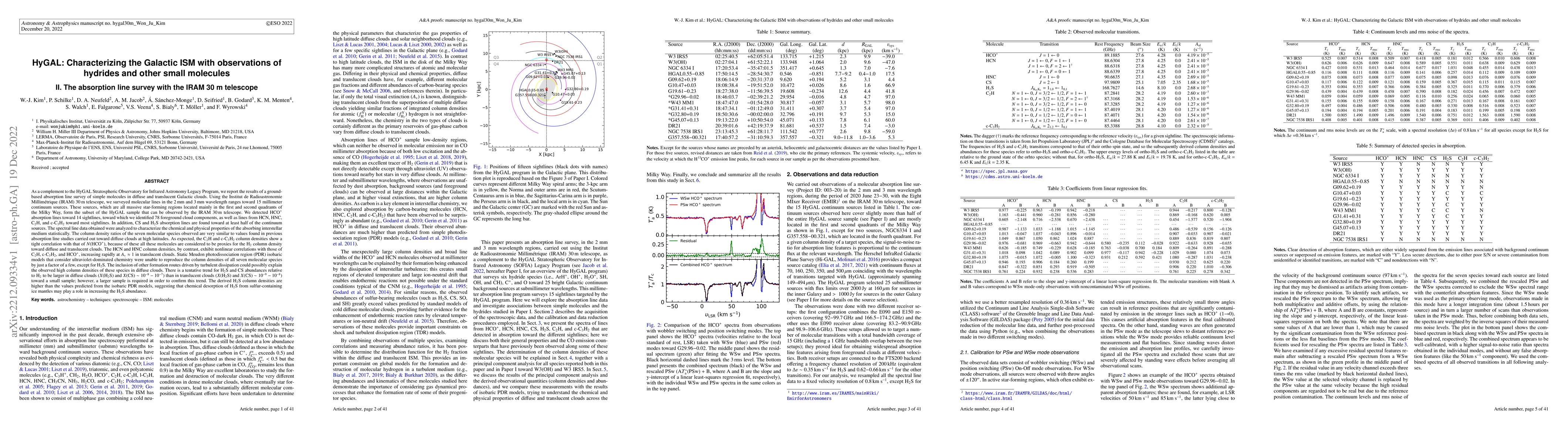 Thumbnail for HyGAL: Characterizing the Galactic ISM with observations of hydrides and
  other small molecules II. The absorption line survey with the IRAM 30 m
  telescope