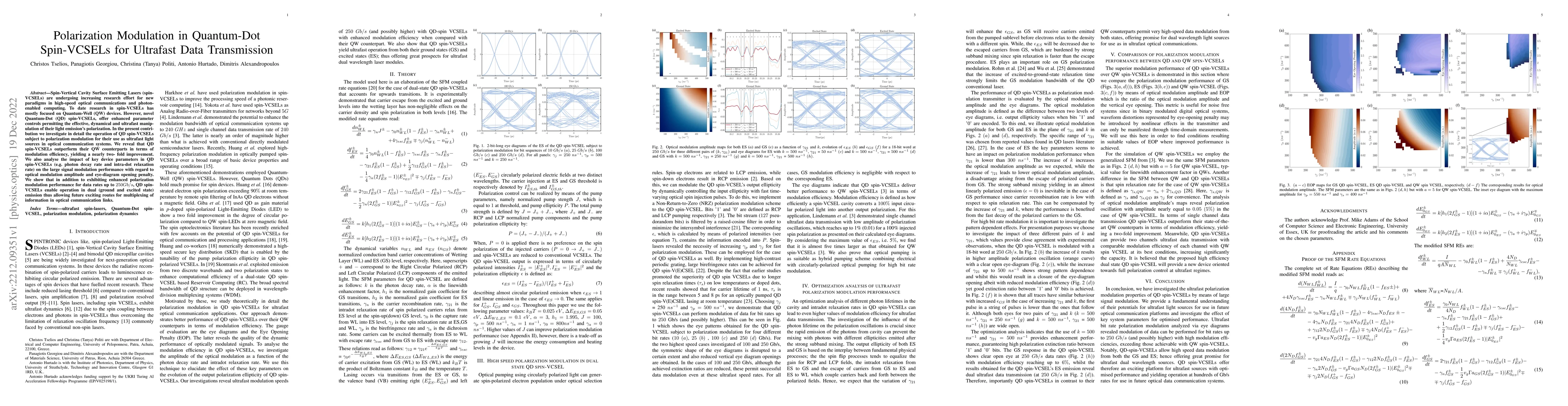 Thumbnail for Polarization Modulation in Quantum-Dot Spin-VCSELs for Ultrafast Data
  Transmission