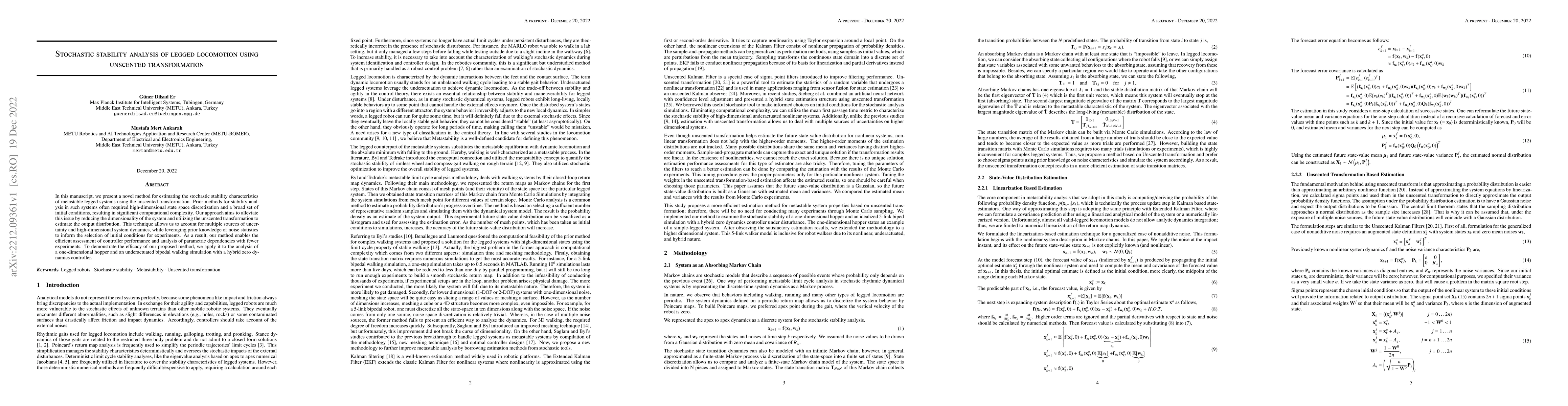 Thumbnail for Stochastic stability analysis of legged locomotion using unscented
  transformation