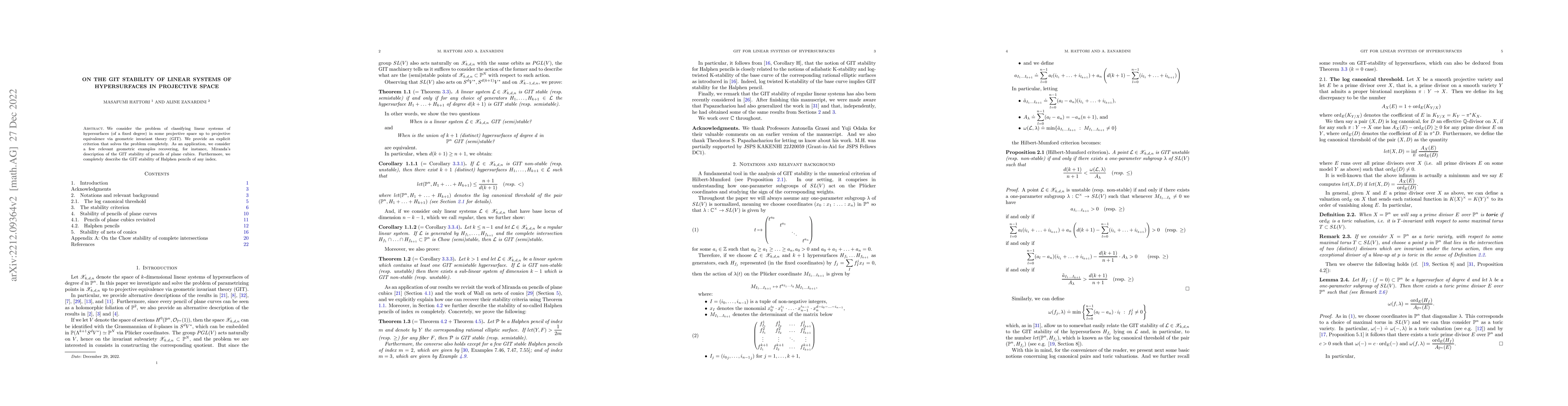 Thumbnail for On the GIT stability of linear systems of hypersurfaces in projective
  space