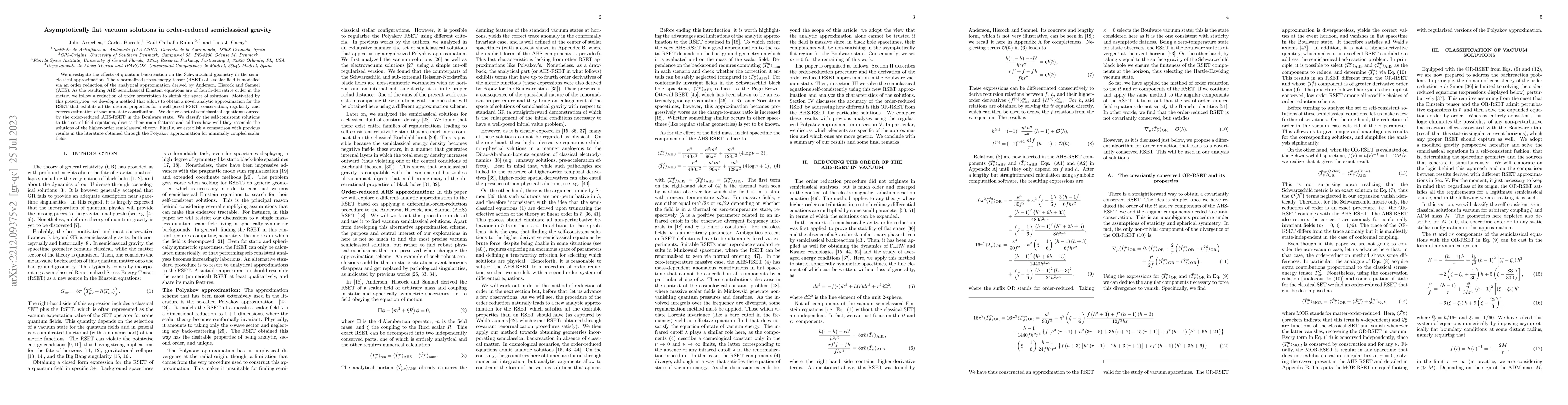Thumbnail for Asymptotically flat vacuum solutions in order-reduced semiclassical
  gravity