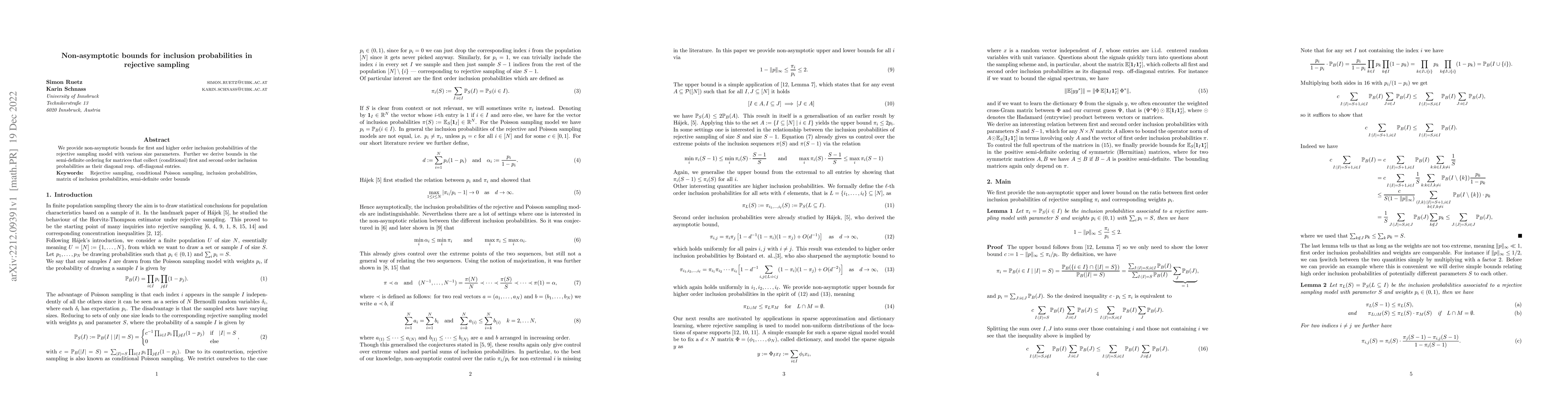 Thumbnail for Non-asymptotic bounds for inclusion probabilities in rejective sampling