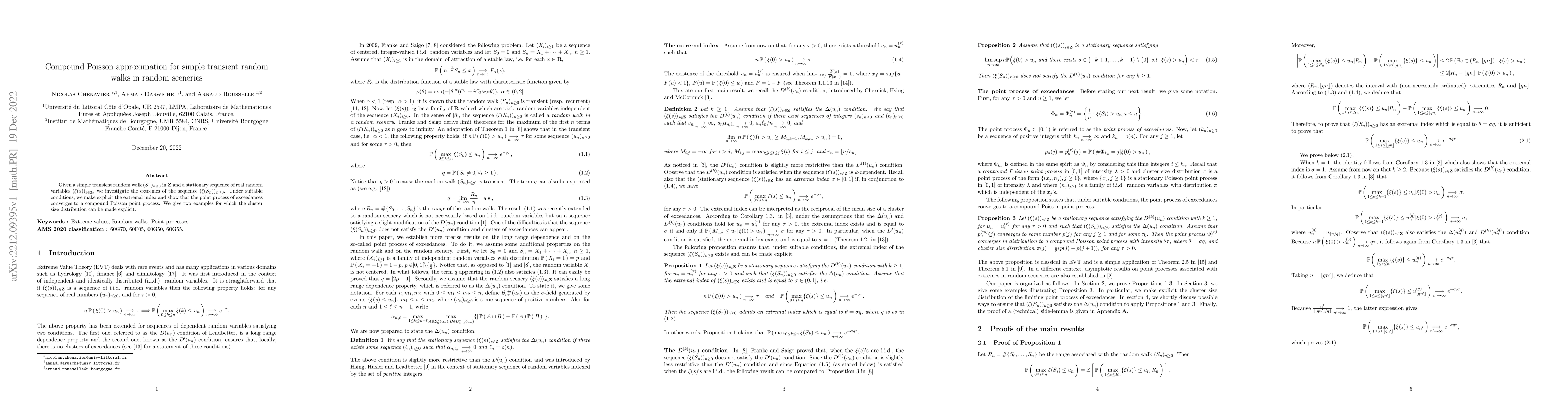 Thumbnail for Compound Poisson approximation for simple transient random walks in
  random sceneries