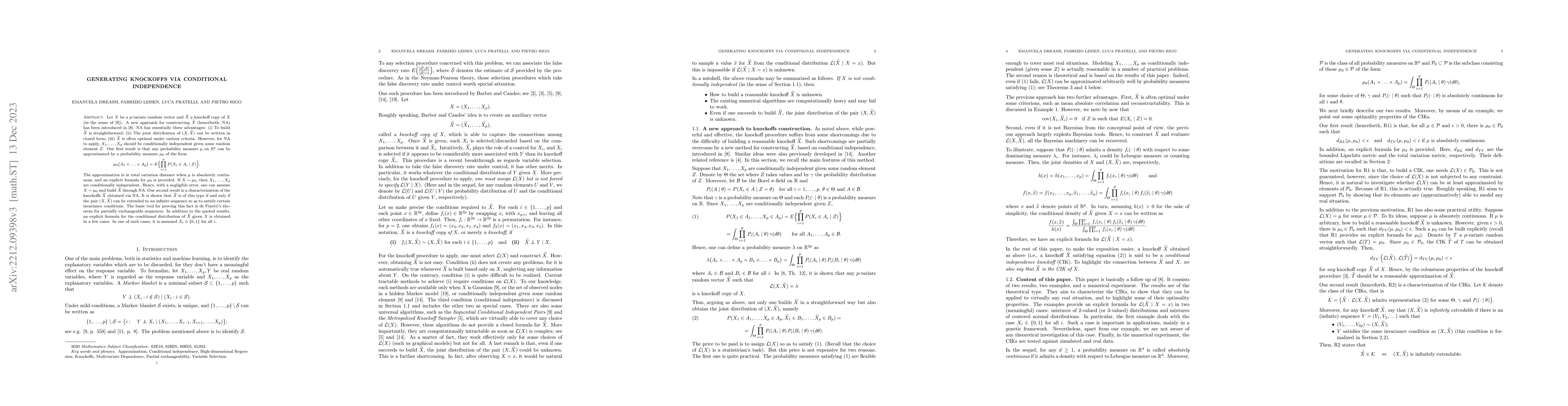 Thumbnail for Generating knockoffs via conditional independence