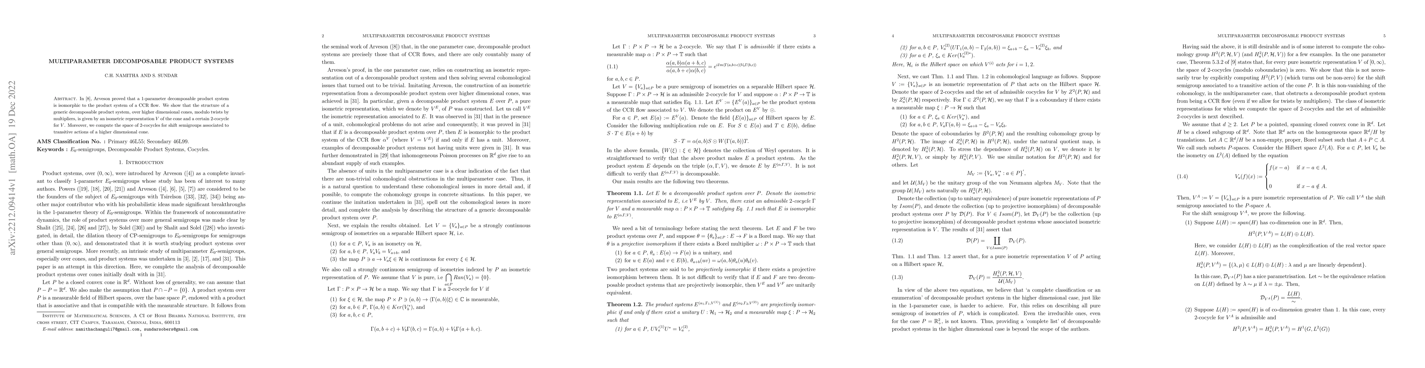 Thumbnail for Multiparameter Decomposable Product Systems
