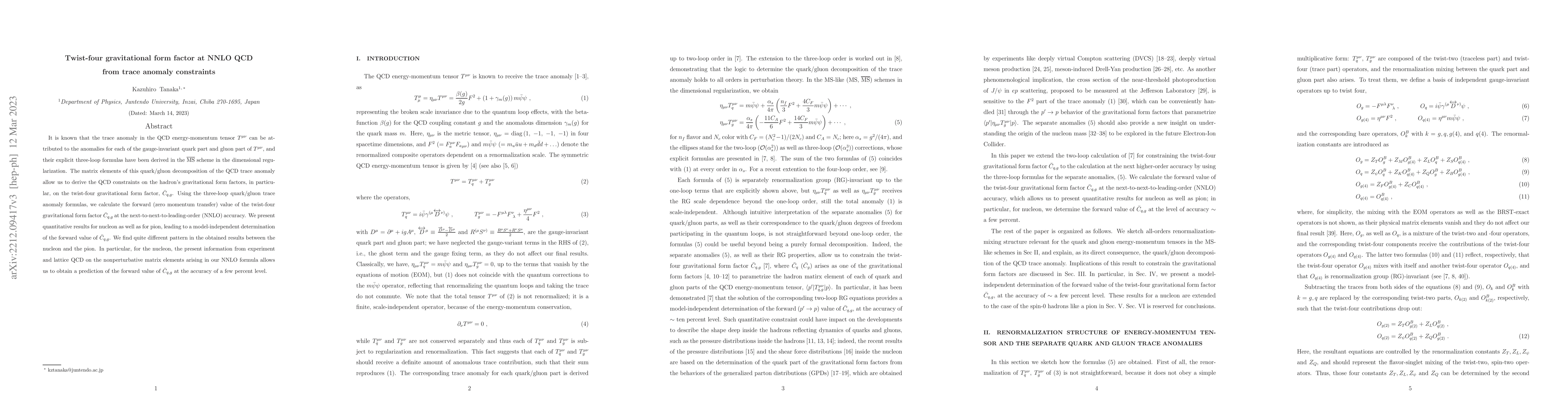Thumbnail for Twist-four gravitational form factor at NNLO QCD from trace anomaly
  constraints