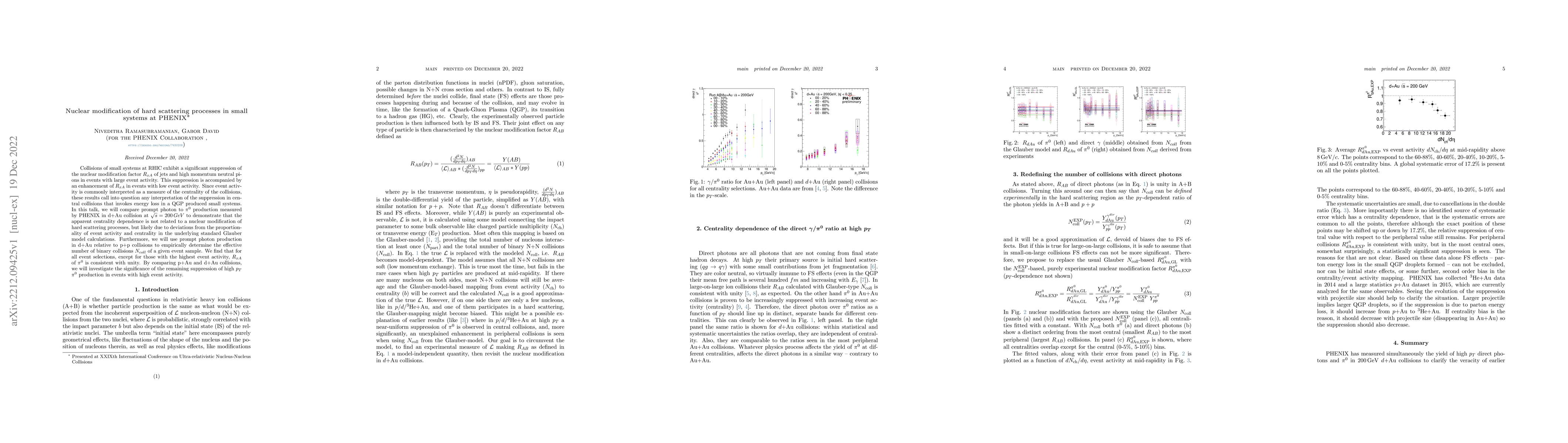 Thumbnail for Nuclear modification of hard scattering processes in small systems at
  PHENIX