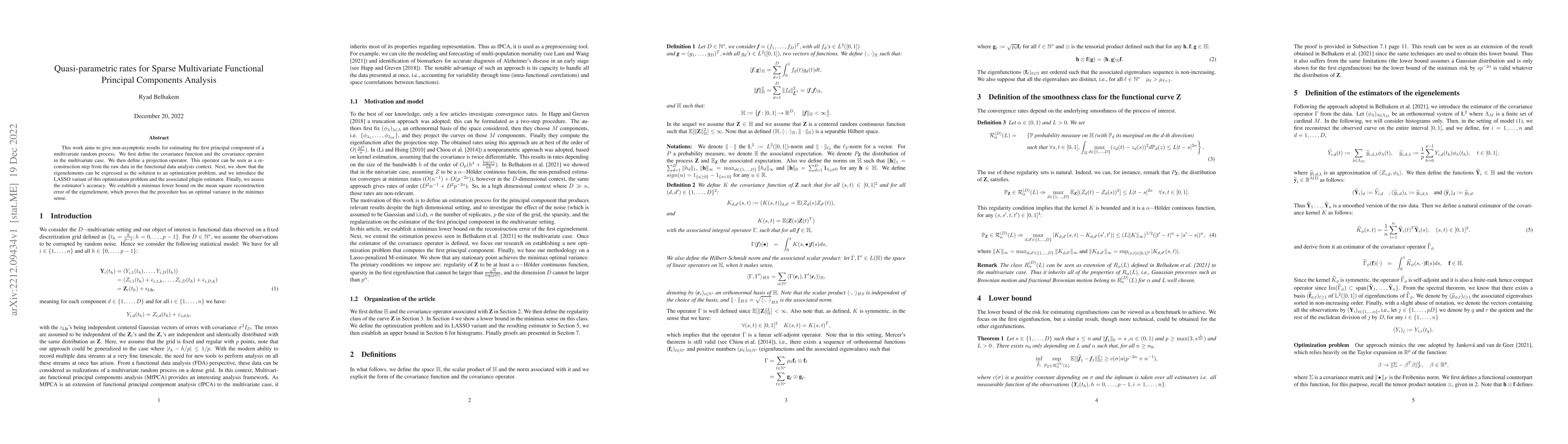 Thumbnail for Quasi-parametric rates for Sparse Multivariate Functional Principal
  Components Analysis
