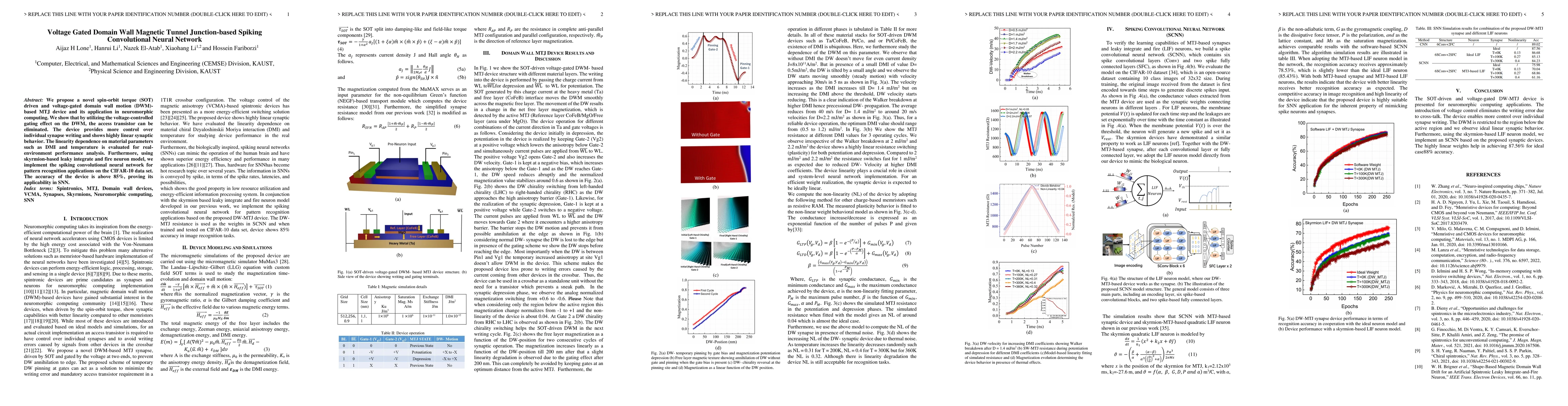 Thumbnail for Voltage Gated Domain Wall Magnetic Tunnel Junction-based Spiking
  Convolutional Neural Network