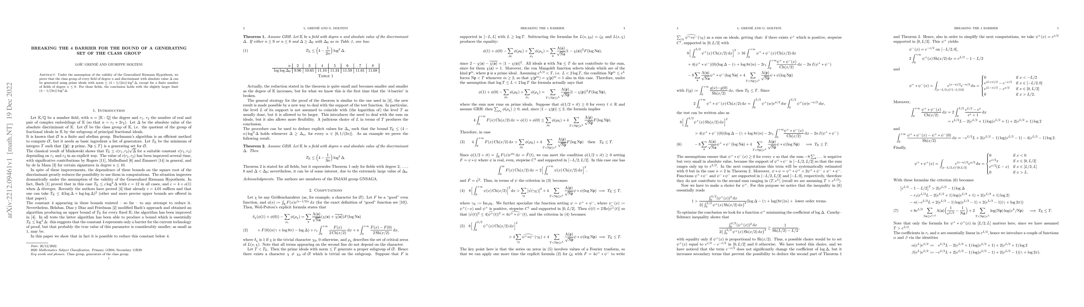 Thumbnail for Breaking the 4 barrier for the bound of a generating set of the class
  group