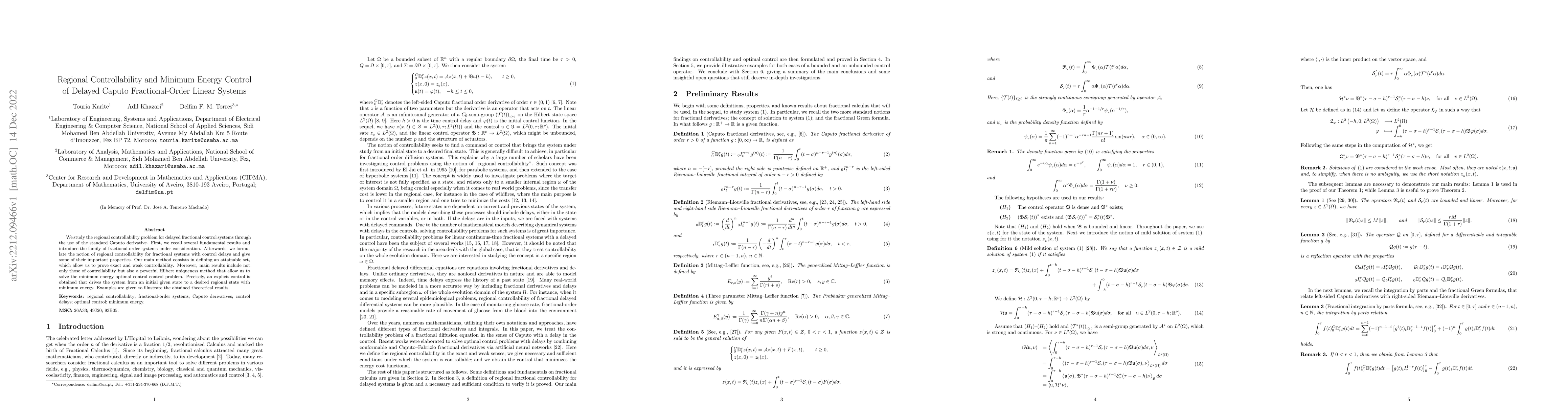 Thumbnail for Regional Controllability and Minimum Energy Control of Delayed Caputo
  Fractional-Order Linear Systems