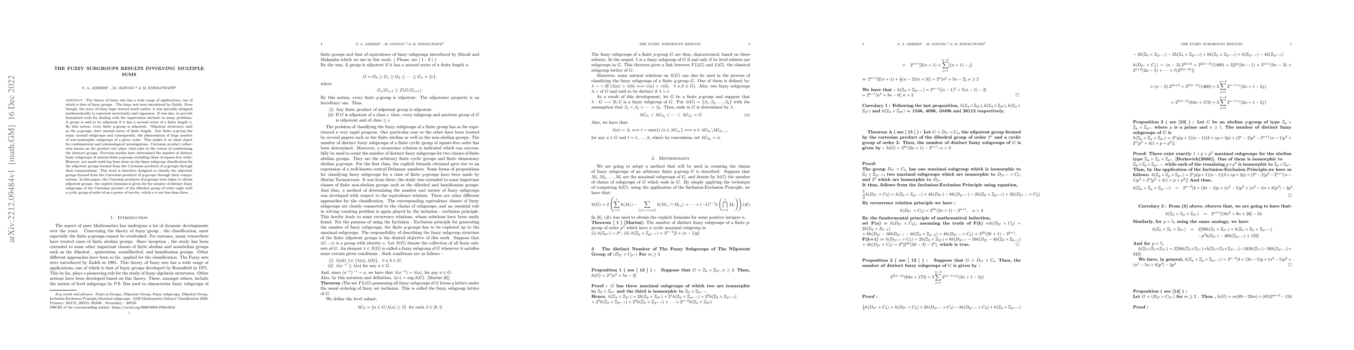 Thumbnail for The fuzzy subgroups results involving multiple sums